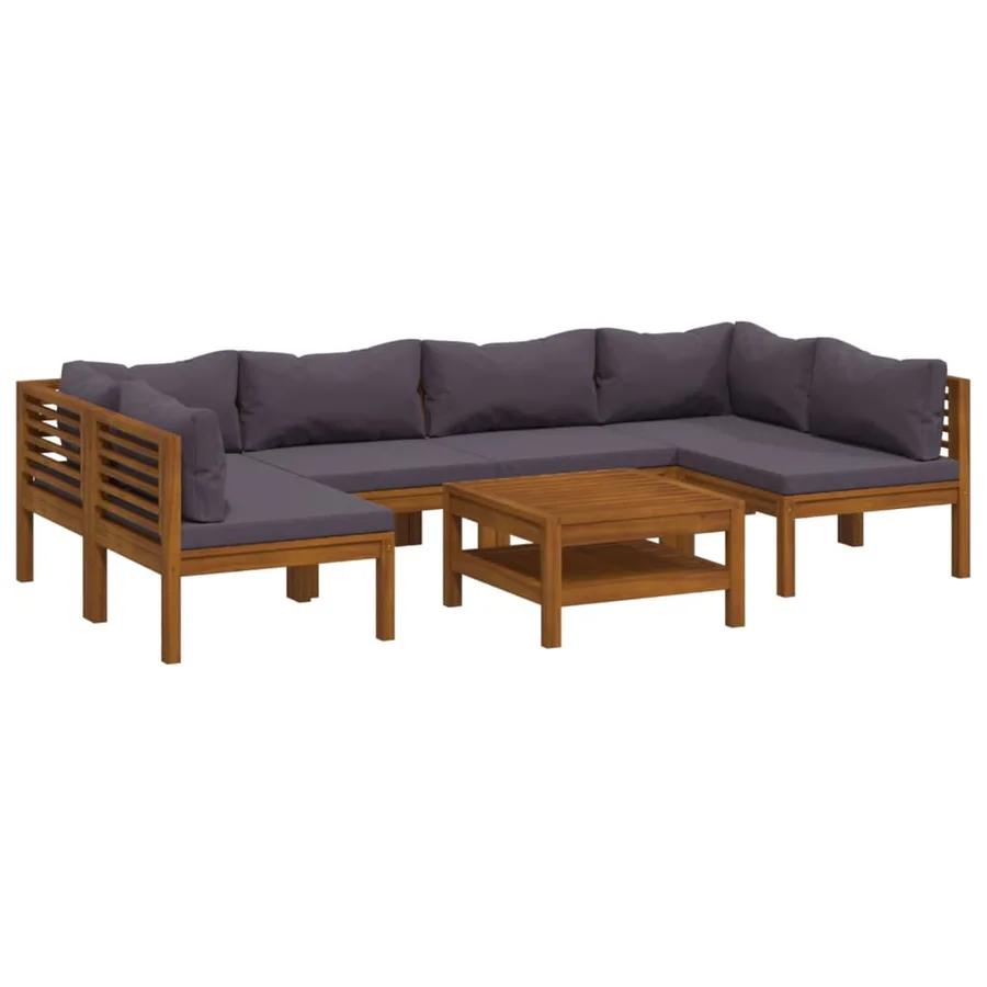 Salon de jardin 7 pcs avec coussin Bois d'acacia solide - 2