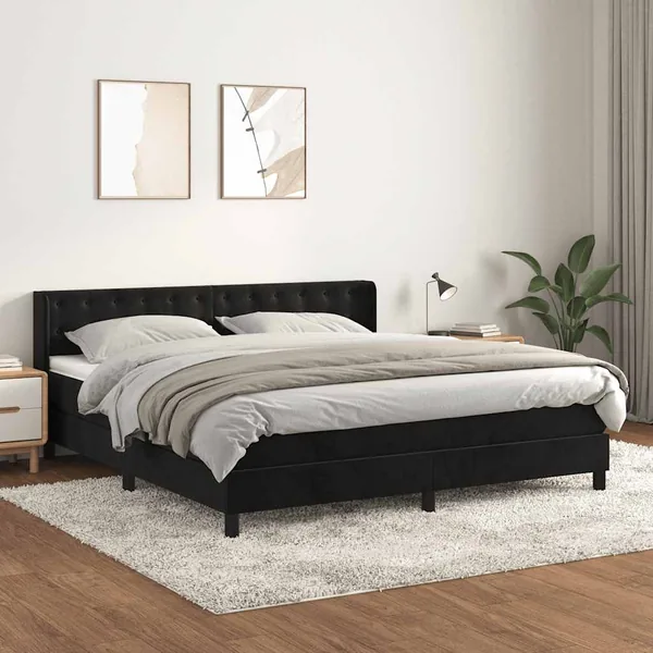 Sommier à lattes de lit avec matelas Noir 180x200 cm Velours