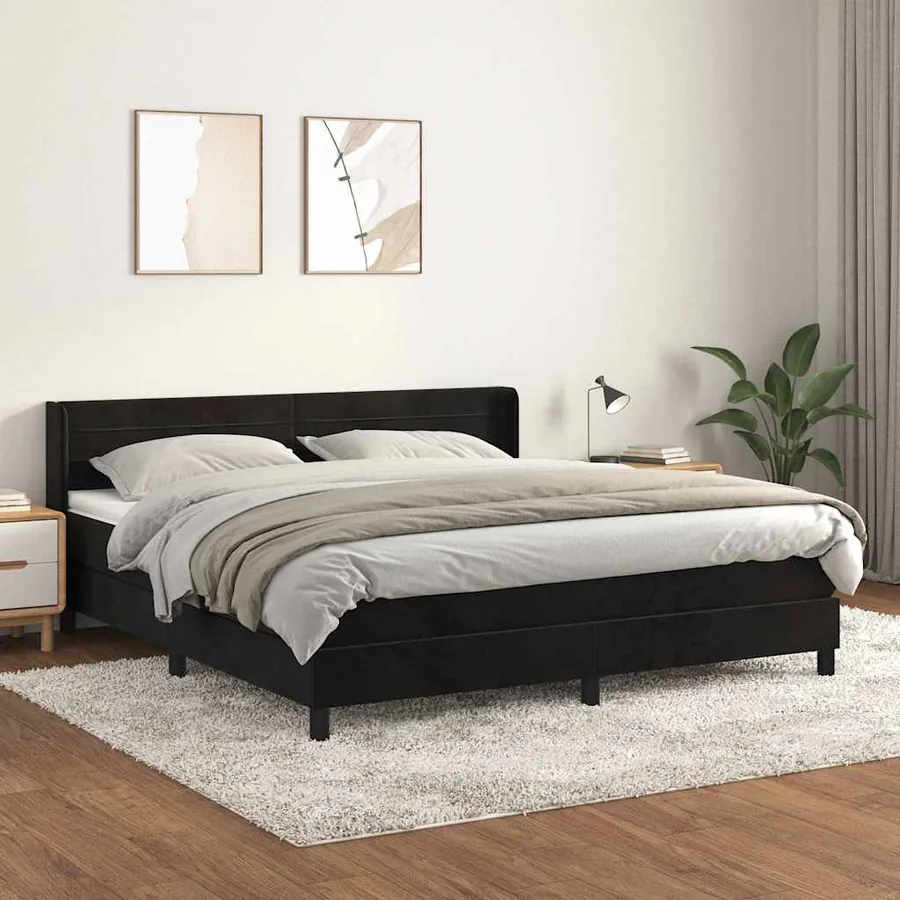 Sommier à lattes de lit avec matelas Noir 180x200 cm Velours