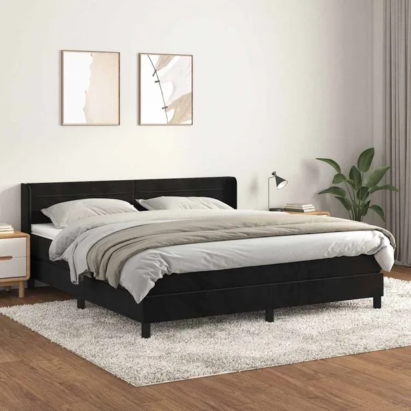 Sommier à lattes de lit avec matelas Noir 180x200 cm Velours