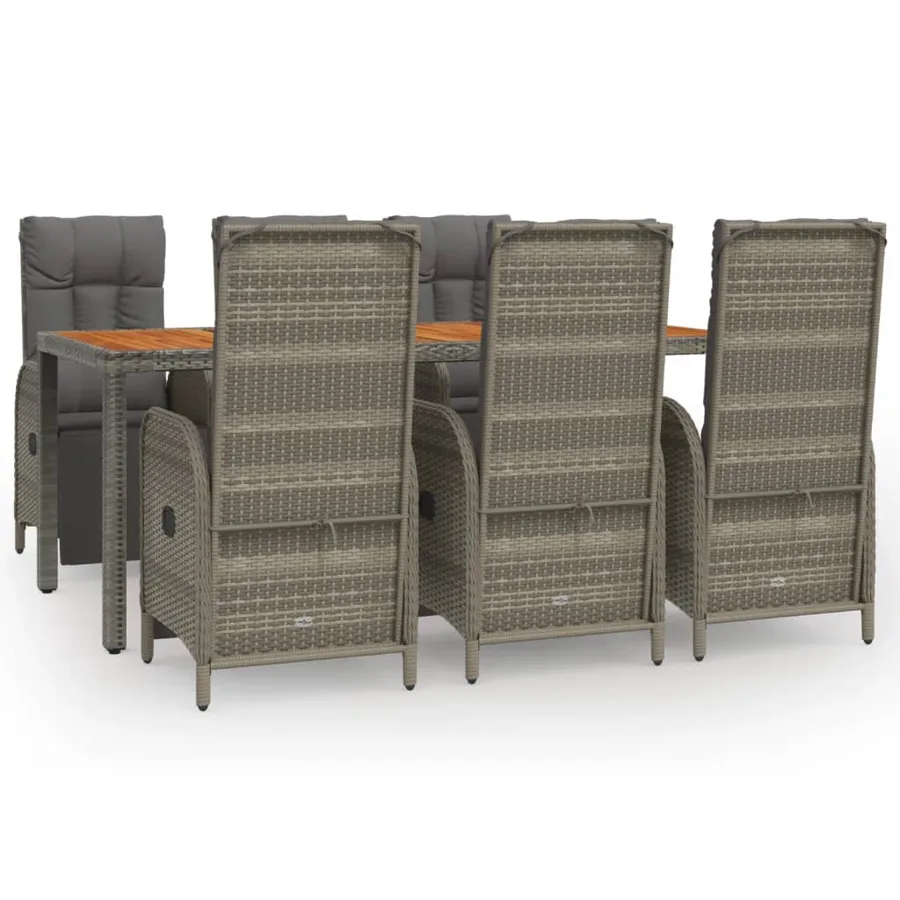 Ensemble à manger jardin et coussins 7 pcs gris rotin - 2