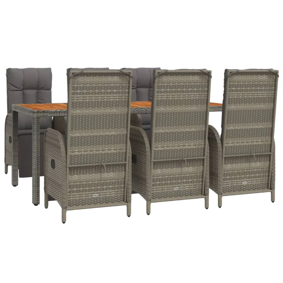Ensemble à manger jardin et coussins 7 pcs gris rotin - 3