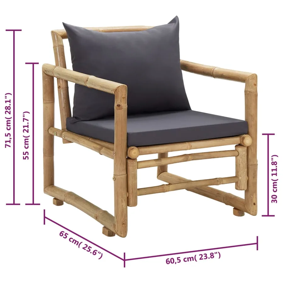 Chaises de jardin avec coussins lot de 2 Bambou - 9