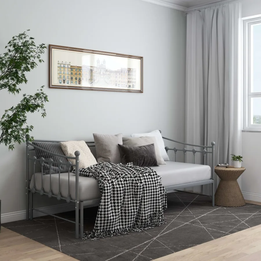Cadre de canapé-lit extensible sans matelas gris métal 90x200cm - 12