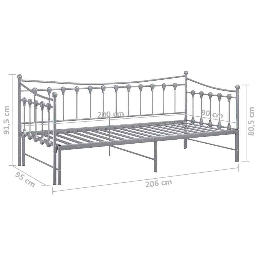 Cadre de canapé-lit extensible sans matelas gris métal 90x200cm - 13