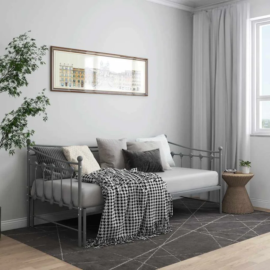 Cadre de canapé-lit extensible sans matelas gris métal 90x200cm - 3