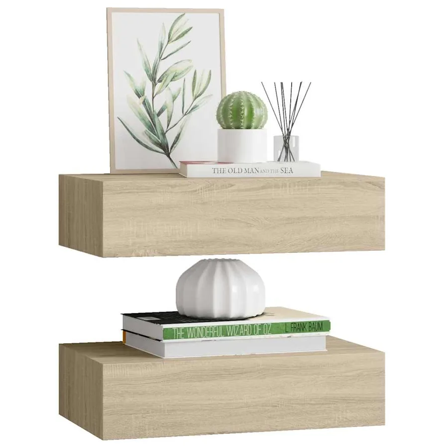 Étagères à tiroirs murales 2 pcs chêne 40x23,5x10 cm MDF - 4