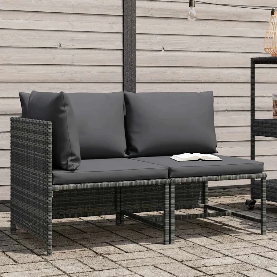 Salon de jardin 2 pcs avec coussins Gris Résine tressée - 2
