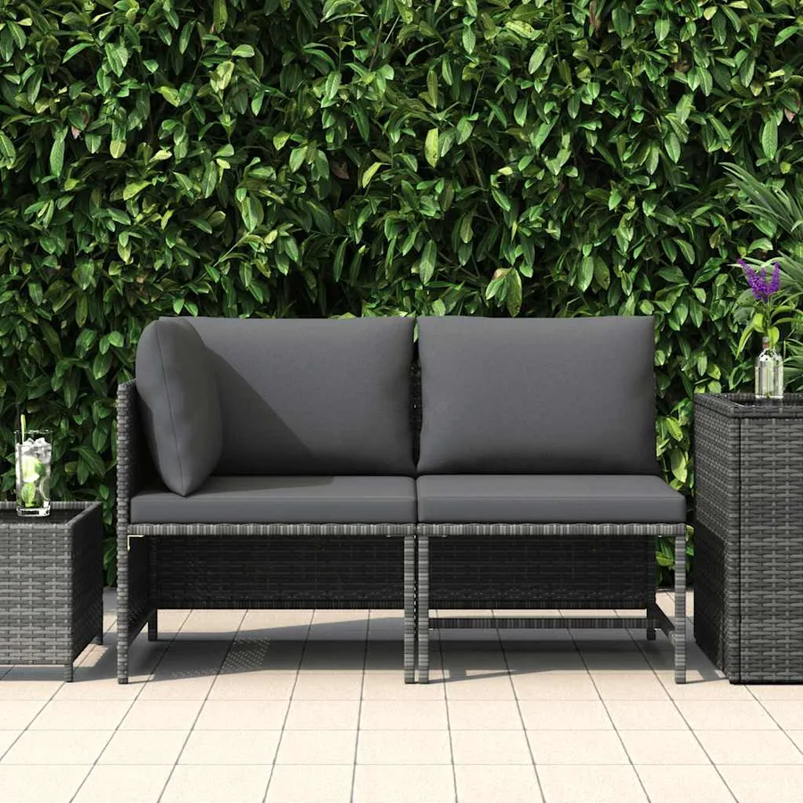 Salon de jardin 2 pcs avec coussins Gris Résine tressée - 3