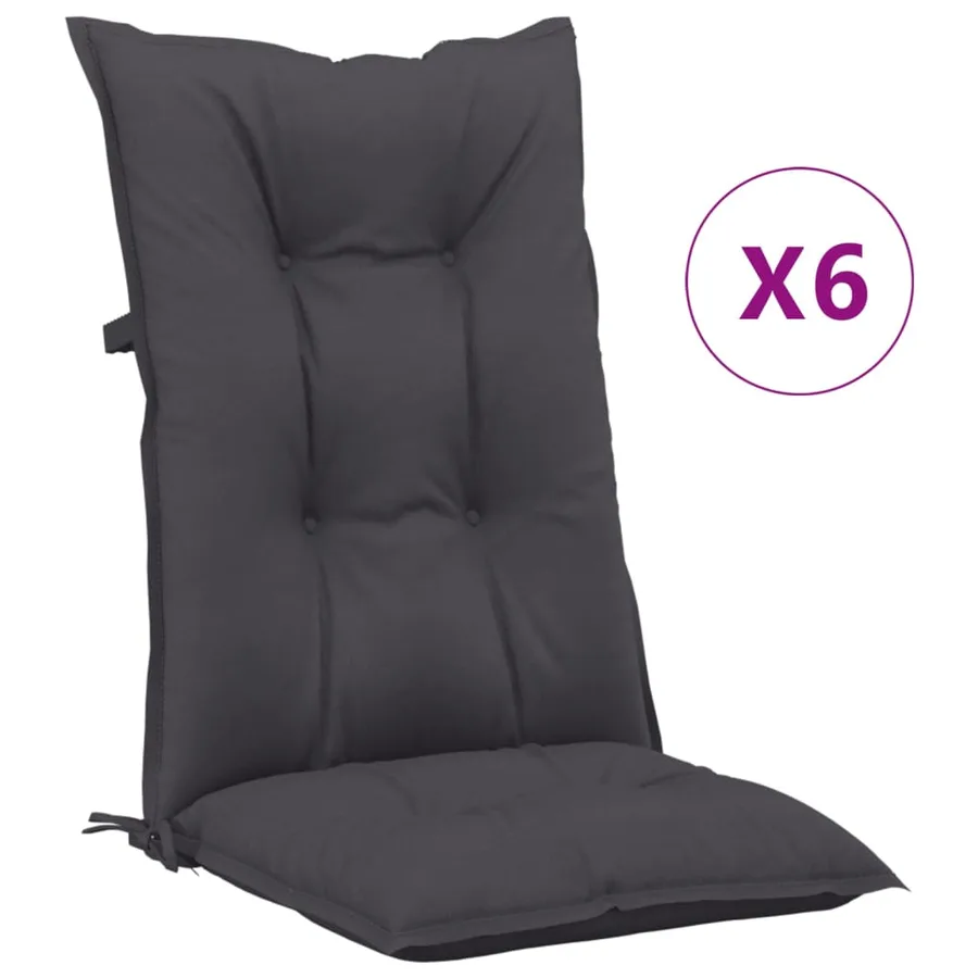 Coussins de chaise de jardin à dossier haut lot de 6 anthracite - 2