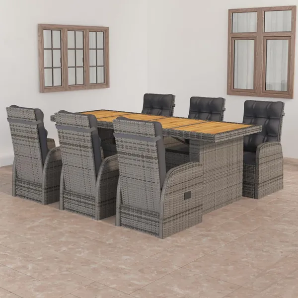 Salon de jardin 7 pcs avec coussins Résine tressée Gris