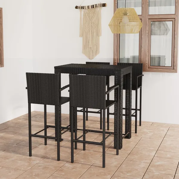 Ensemble de bar d'extérieur 5 pcs accoudoir Résine tressée Noir