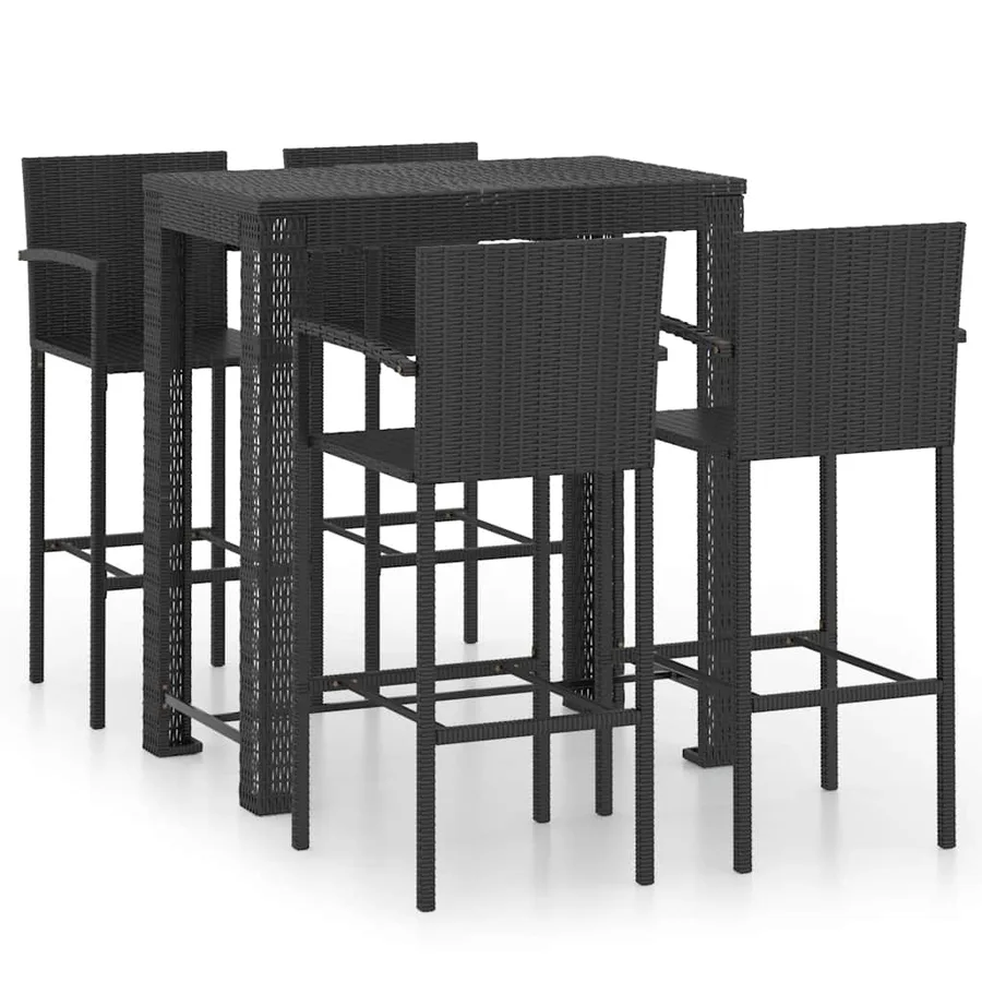 Ensemble de bar d'extérieur 5 pcs accoudoir Résine tressée Noir - 2