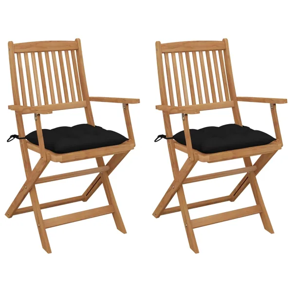 Chaises pliables de jardin lot de 2 avec coussins Bois d'acacia