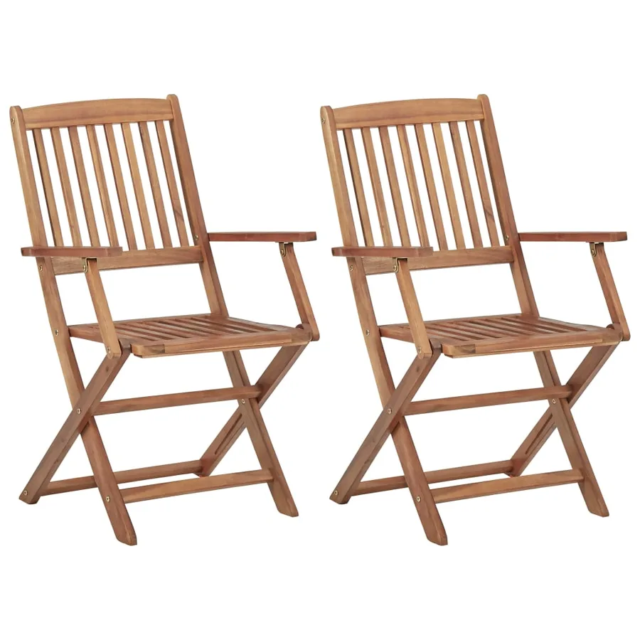 Chaises pliables de jardin lot de 2 avec coussins Bois d'acacia - 2