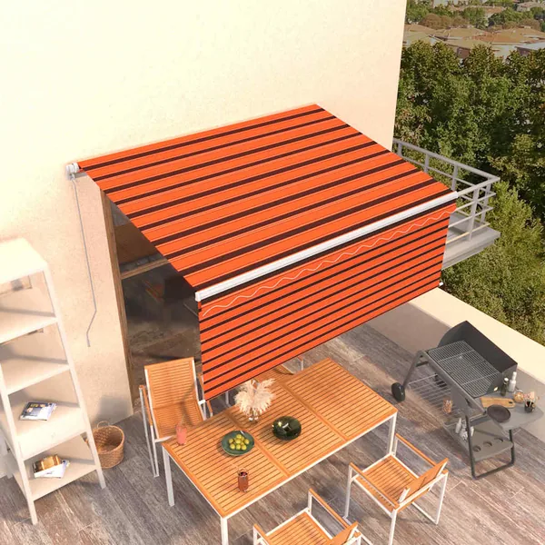 Auvent rétractable manuel avec store 3,5x2,5 m Orange et marron