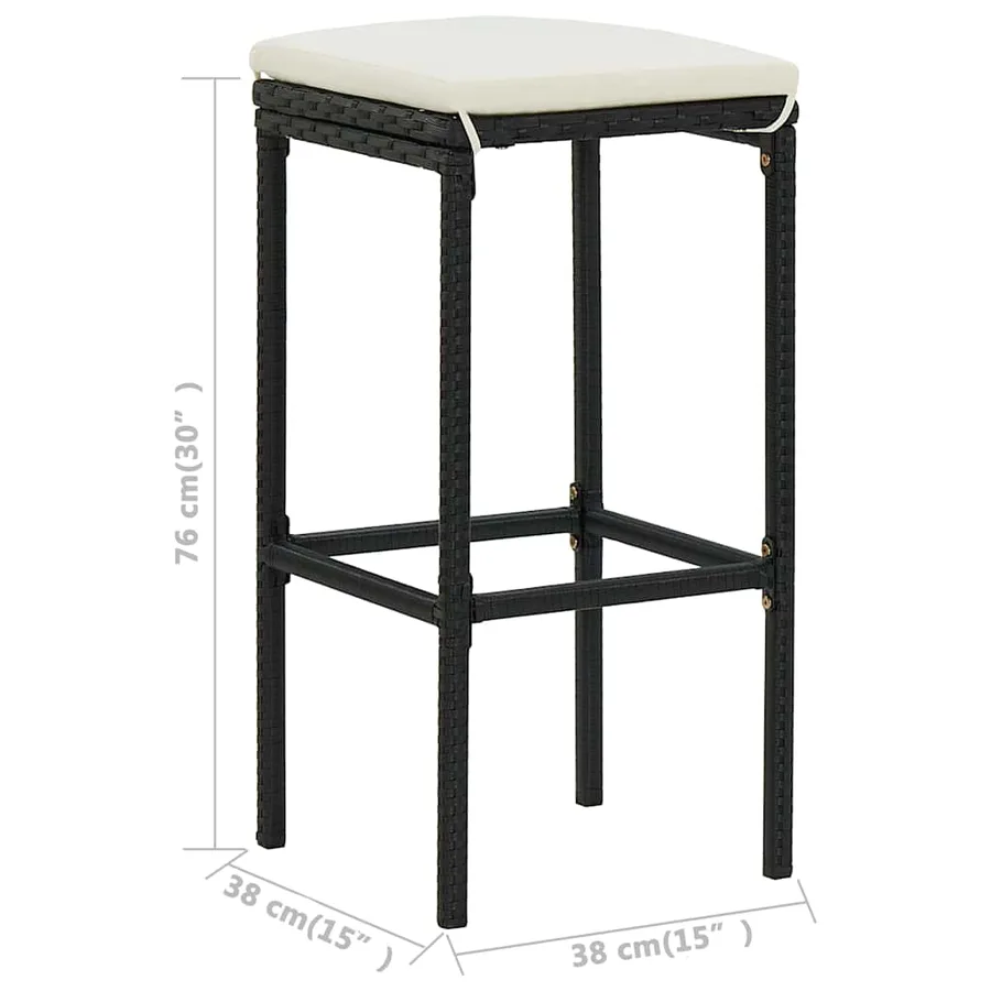 Ensemble de bar de jardin 5 pcs et coussins Résine tressée Noir - 14