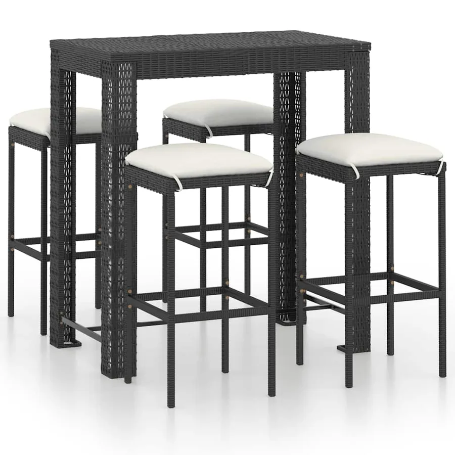 Ensemble de bar de jardin 5 pcs et coussins Résine tressée Noir - 2