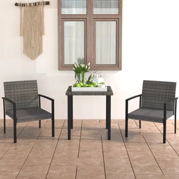 Ensemble à manger de jardin 3 pcs Résine tressée Gris