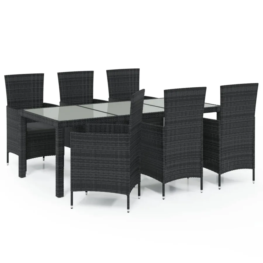 Salon de jardin 7 pcs avec coussins résine tressée noir - 2