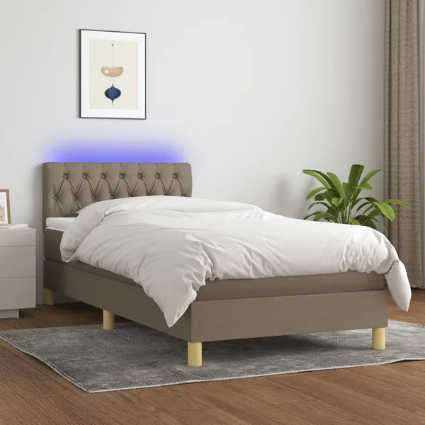 Sommier à lattes de lit avec matelas LED Taupe 100x200 cm Tissu