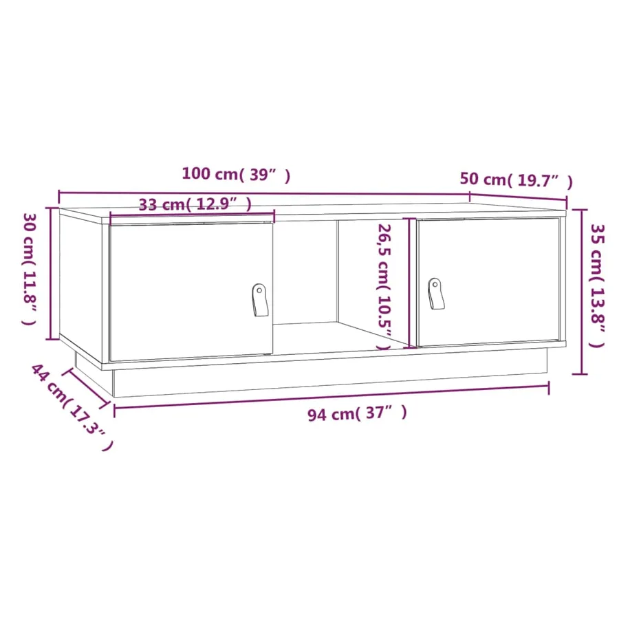 Table basse Noir 100x50x35 cm Bois massif de pin - 10