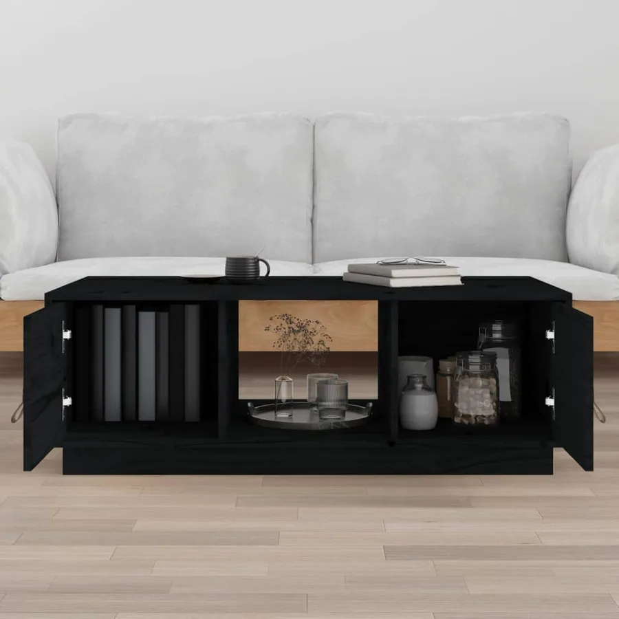 Table basse Noir 100x50x35 cm Bois massif de pin - 3