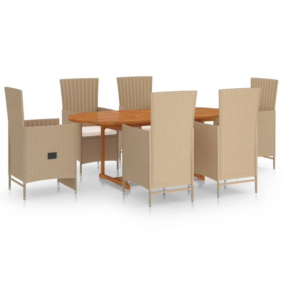Ensemble à manger de jardin 7 pcs Résine tressée Beige - 2
