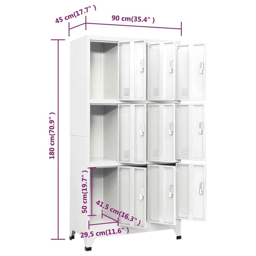 Armoire à casier avec 9 compartiments Acier 90x45x180 cm Gris - 8