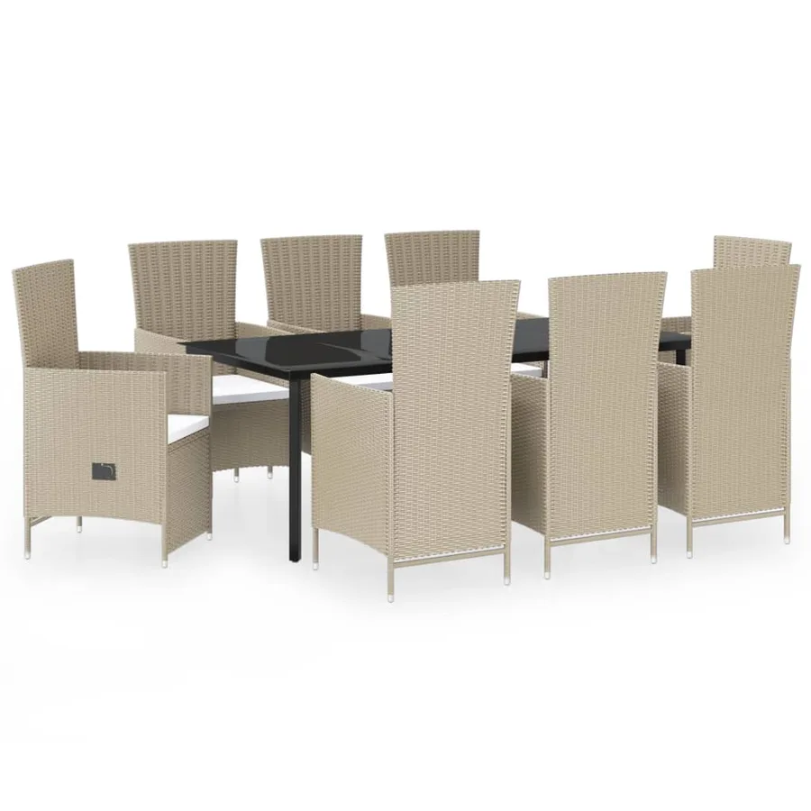 Ensemble à manger de jardin avec coussins 9 pcs Beige - 2