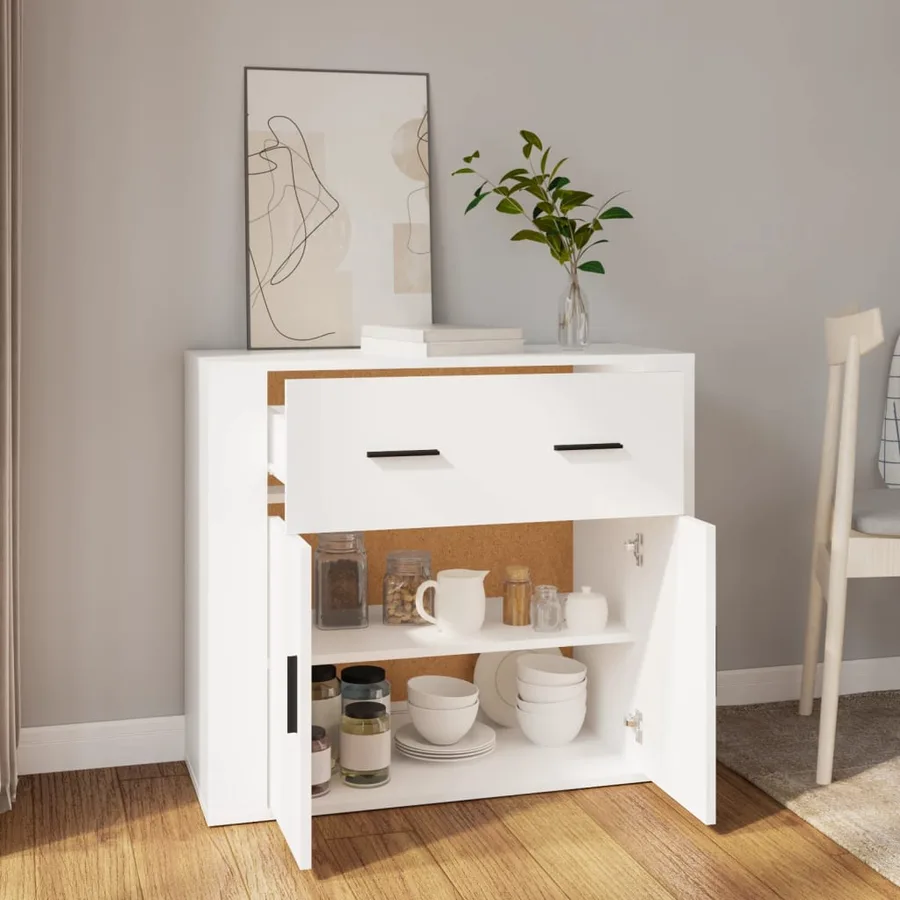 Buffet Blanc 80x33x70 cm Bois d'ingénierie - 6