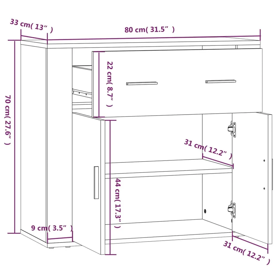 Buffet Blanc 80x33x70 cm Bois d'ingénierie - 9