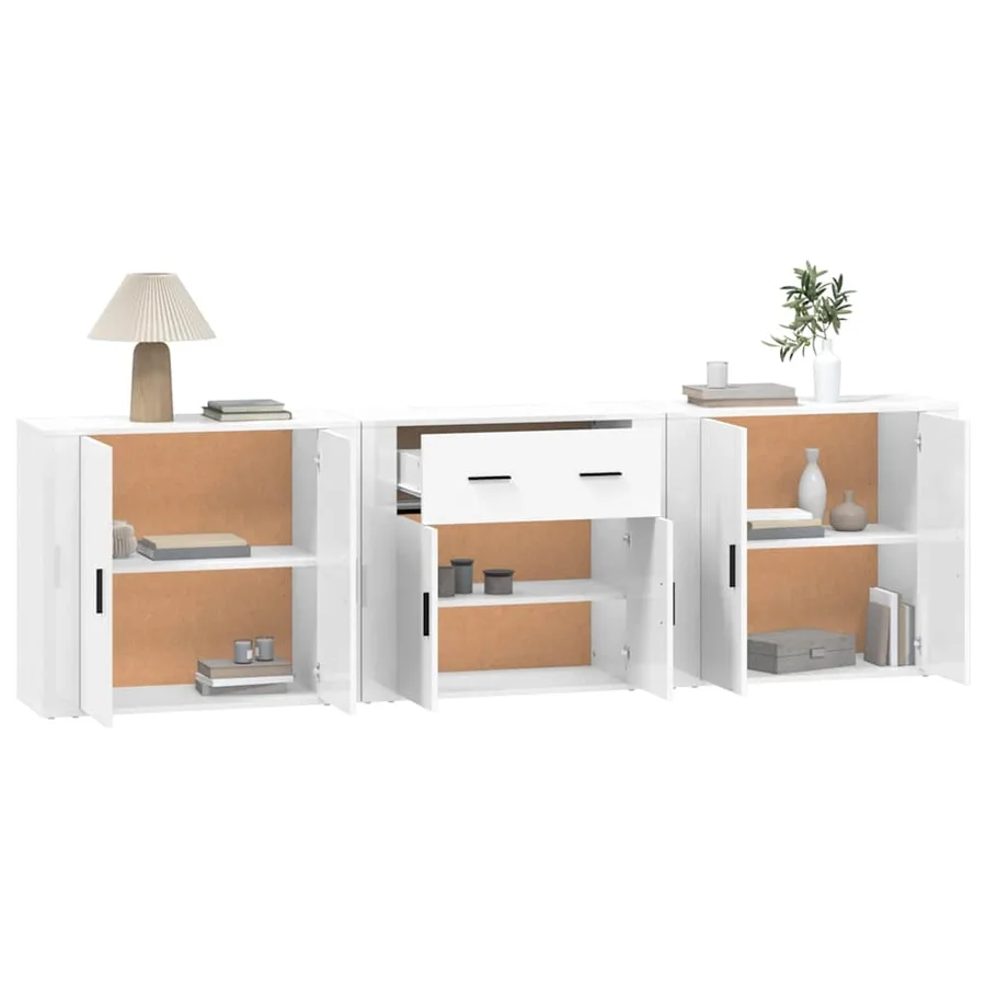 Buffets 3 pcs Blanc Bois d'ingénierie - 4
