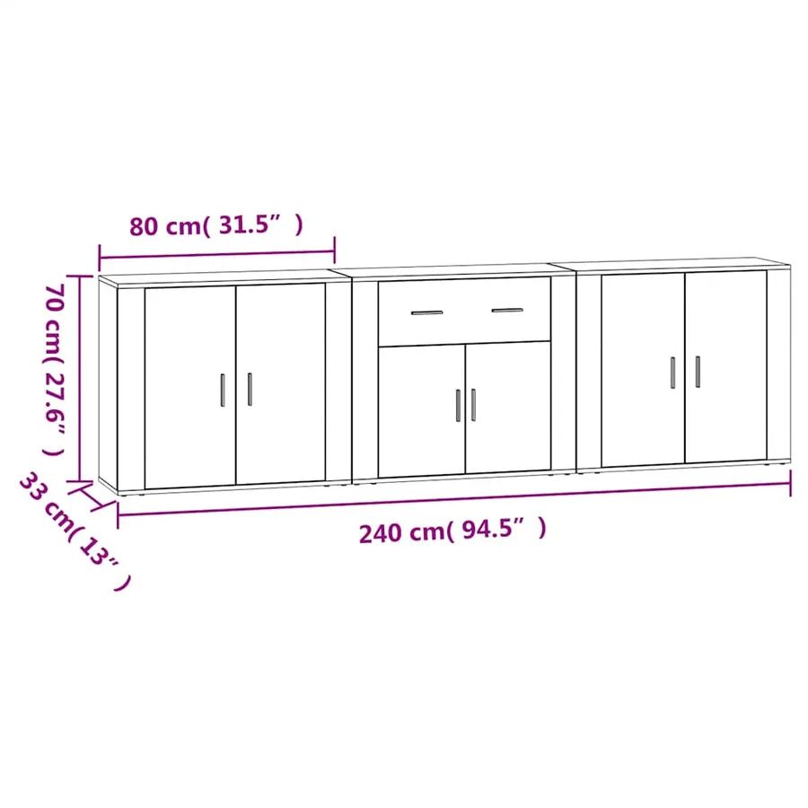 Buffets 3 pcs Blanc Bois d'ingénierie - 9