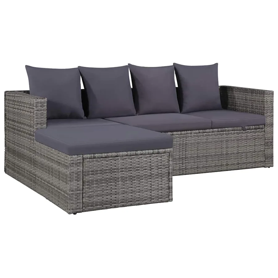 Salon de jardin 4 pcs avec coussins Résine tressée Gris - 2