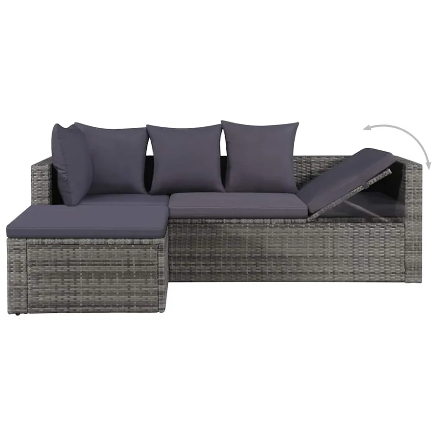 Salon de jardin 4 pcs avec coussins Résine tressée Gris - 3