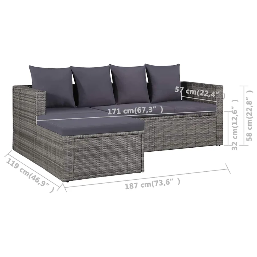 Salon de jardin 4 pcs avec coussins Résine tressée Gris - 7
