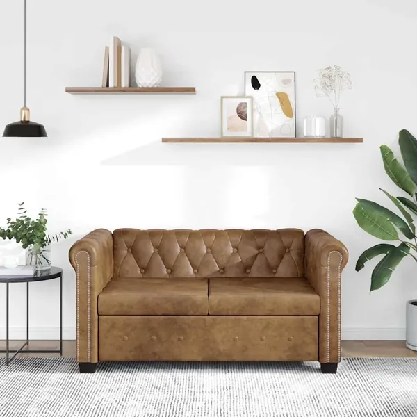 Canapé Chesterfield 2 places cuir artificiel marron