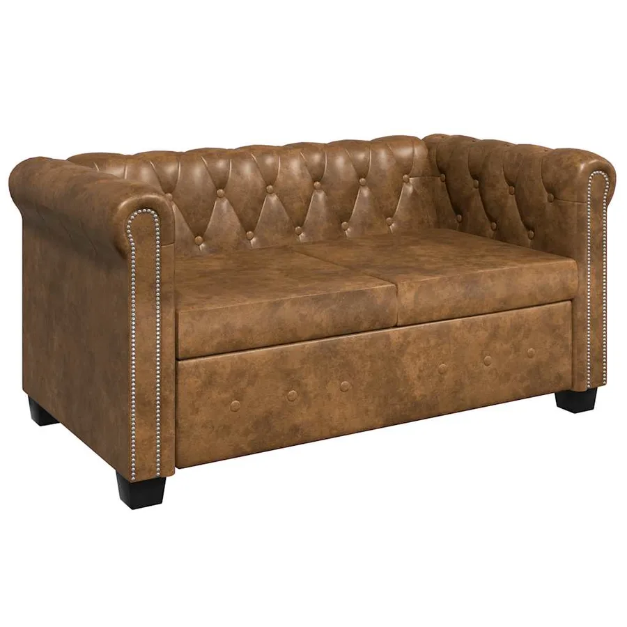 Canapé Chesterfield 2 places cuir artificiel marron - 2