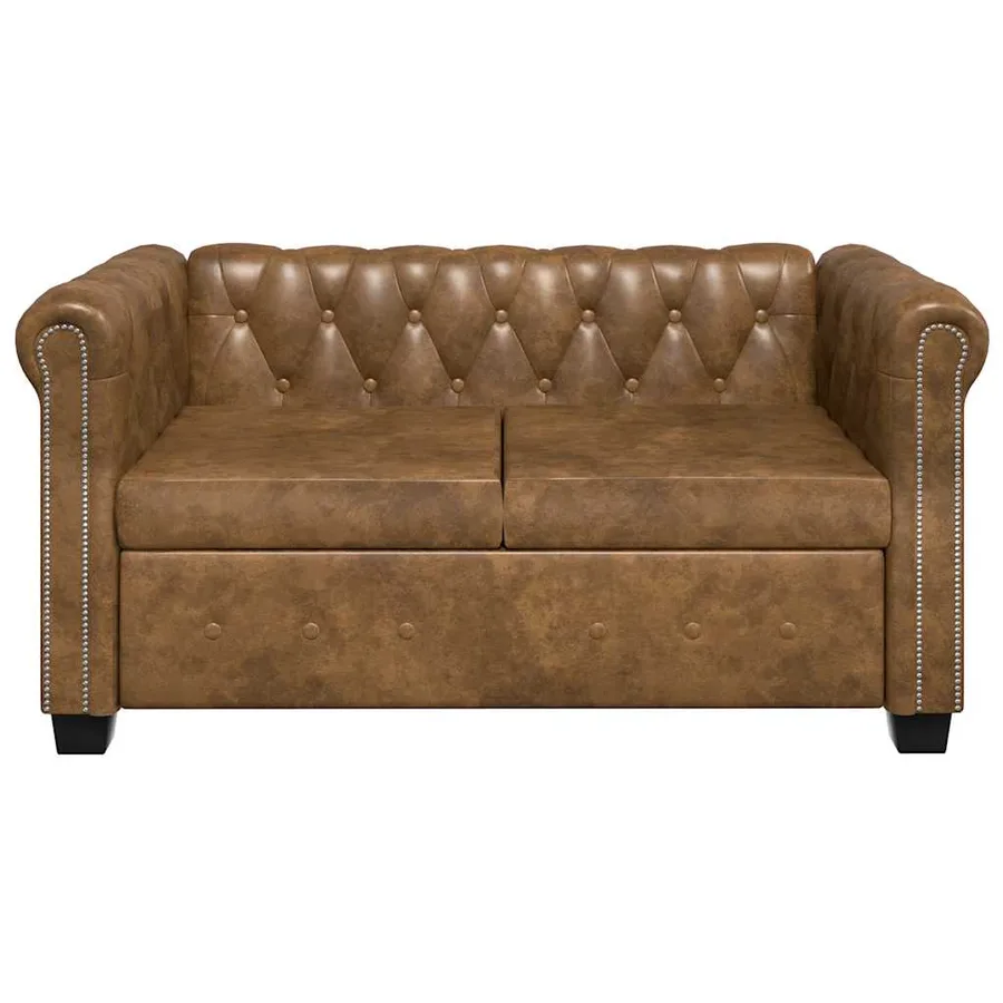 Canapé Chesterfield 2 places cuir artificiel marron - 3