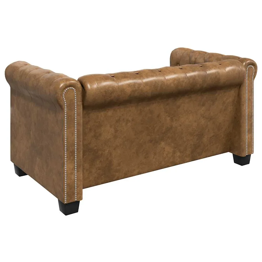 Canapé Chesterfield 2 places cuir artificiel marron - 5