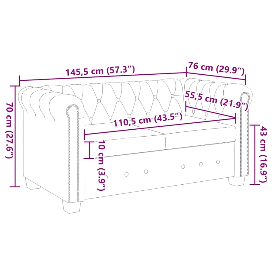 Canapé Chesterfield 2 places cuir artificiel marron - 8