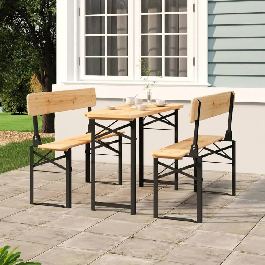 Ensemble de tables à bière pliantes 3 pcs bois massif de sapin