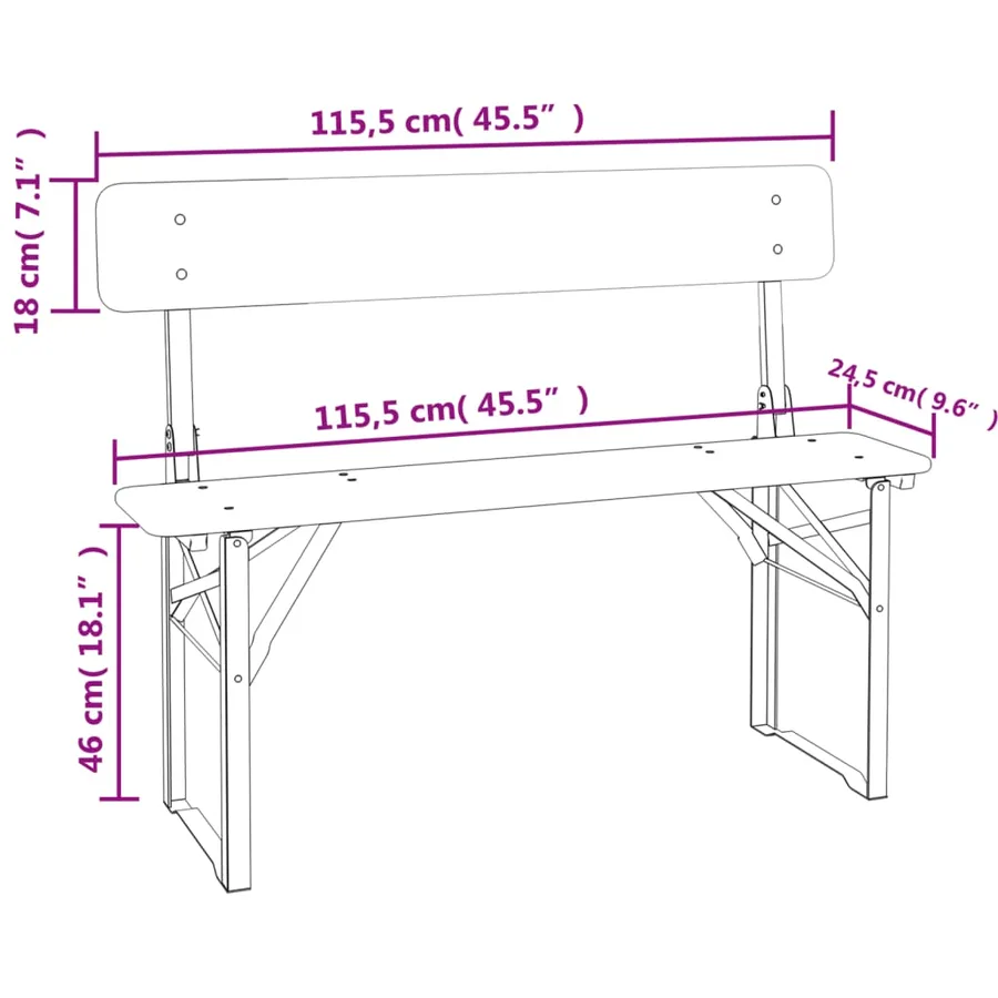 Ensemble de tables à bière pliantes 3 pcs bois massif de sapin - 13