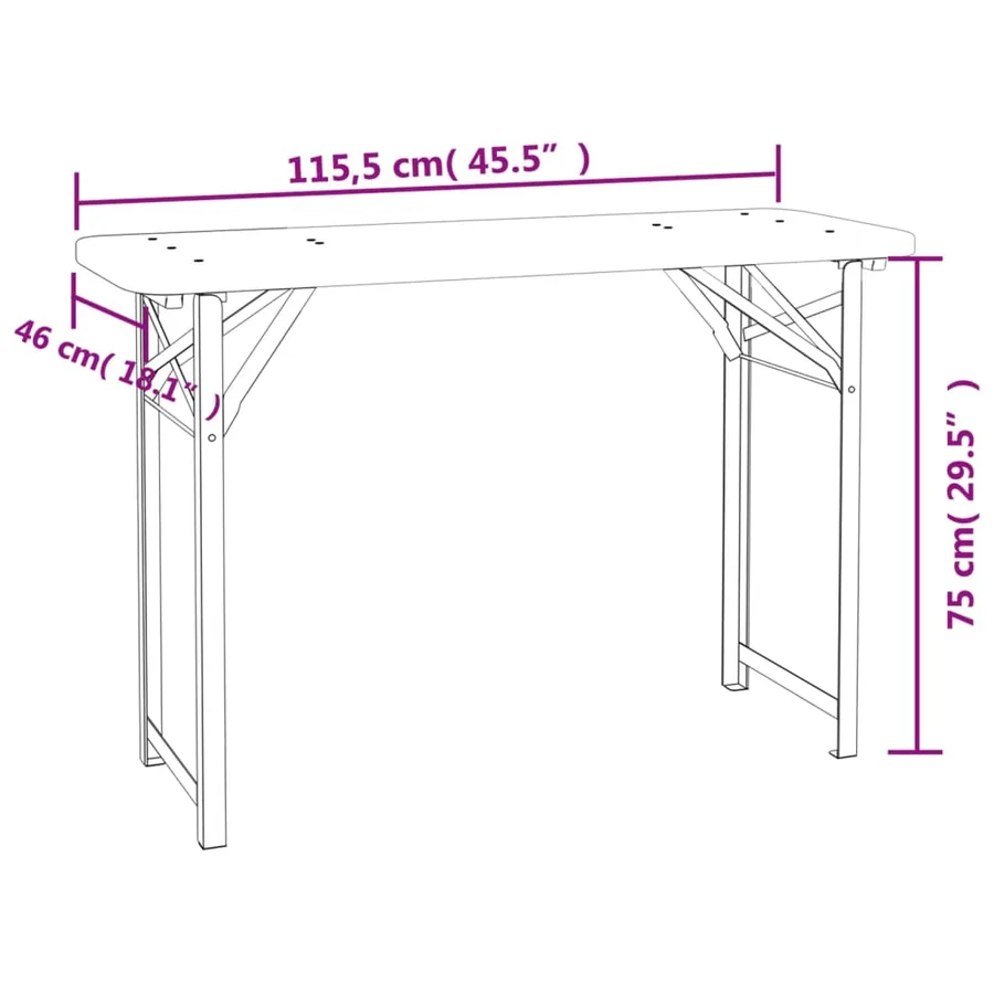 Ensemble de tables à bière pliantes 3 pcs bois massif de sapin - 14