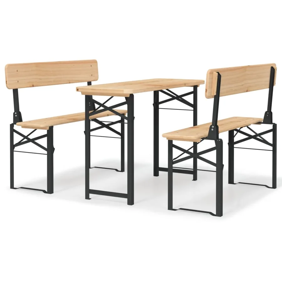 Ensemble de tables à bière pliantes 3 pcs bois massif de sapin - 2