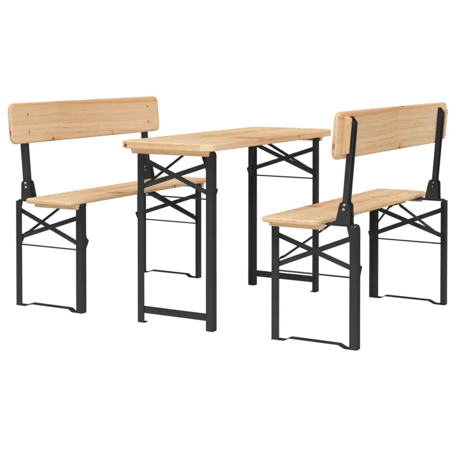 Ensemble de tables à bière pliantes 3 pcs bois massif de sapin - 3