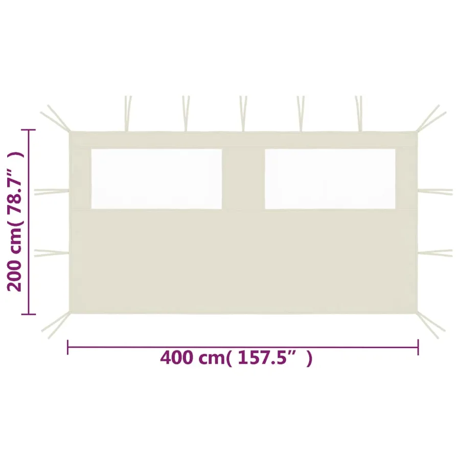 Paroi latérale de belvédère avec fenêtres 4x2 m Crème - 4
