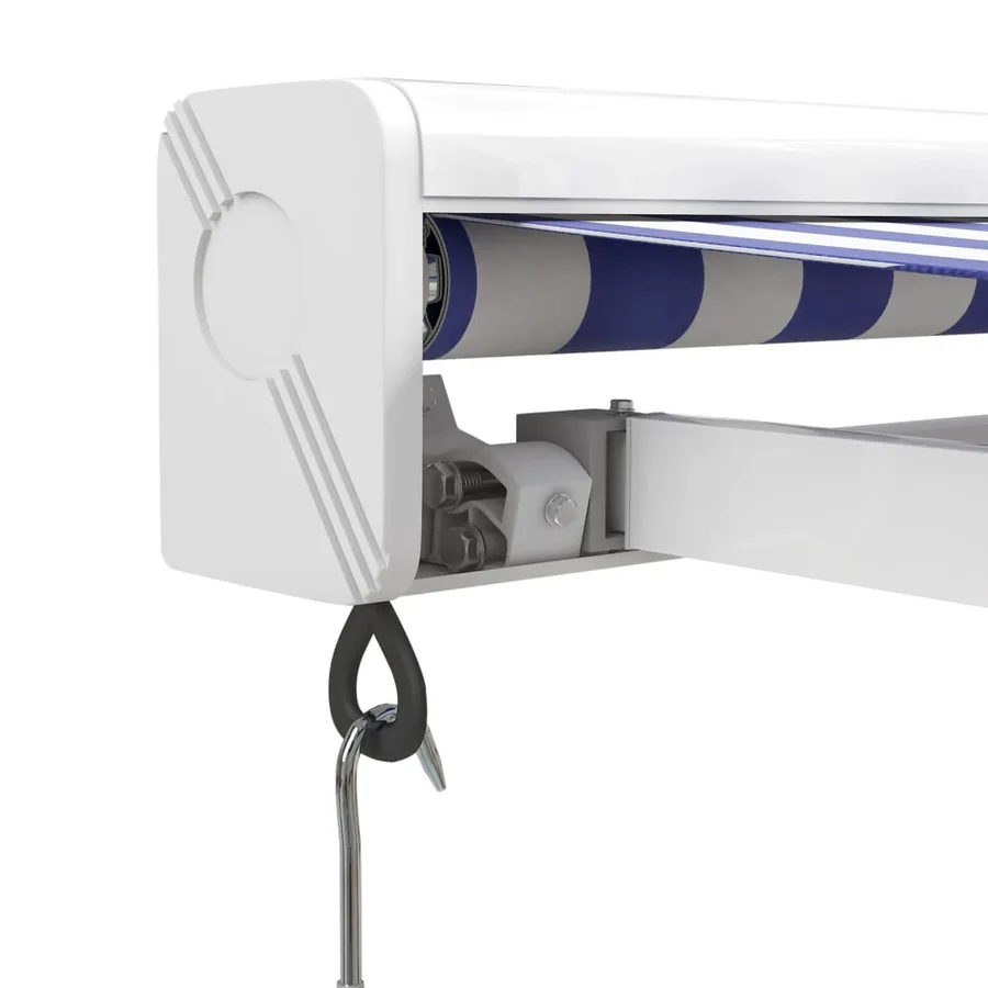 Auvent rétractable bleu et blanc 5x3 m tissu et aluminium - 7