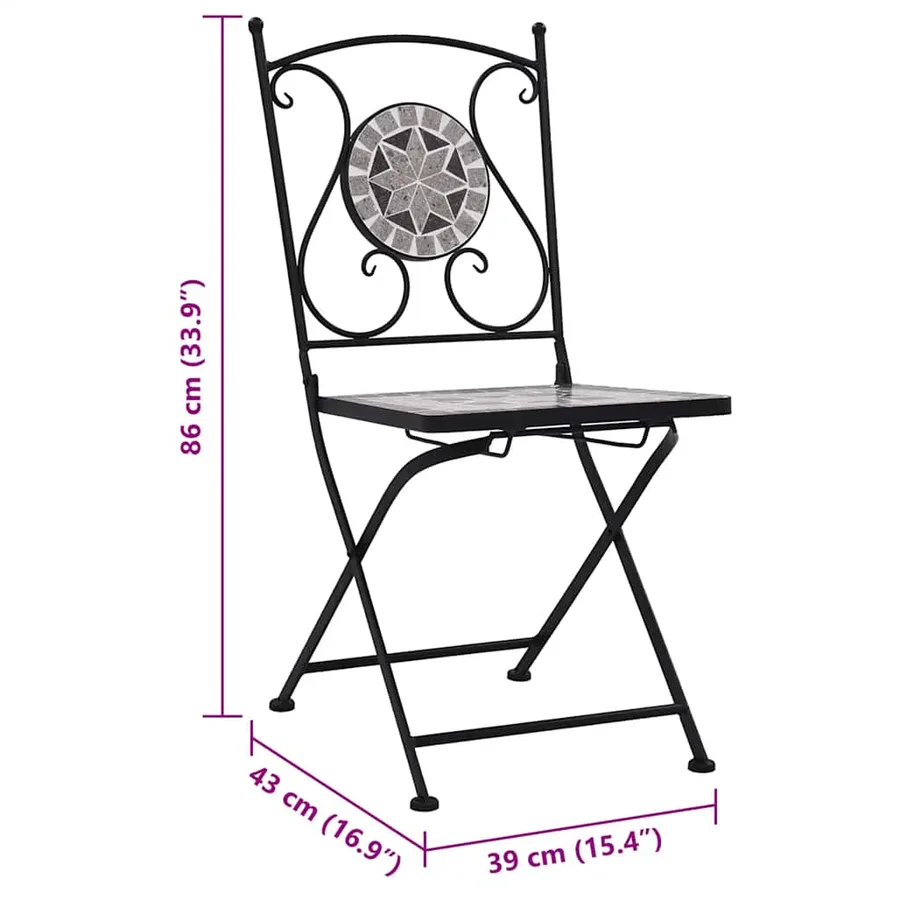 Chaises de bistrot mosaïque 2 pcs Gris - 11